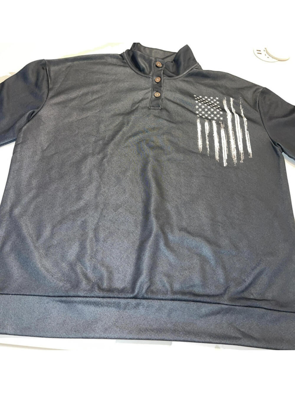 FT BRAGG BLACK w/ TAN ELBOW PATCH AMERICAN FLAG MOCK NECK SHIRT MEDIUM